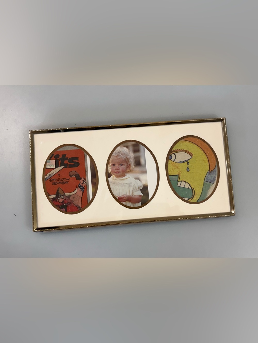 Vintage Carr Triple Photo Picture Frame Brass Gold Tone Small Portrait Holder